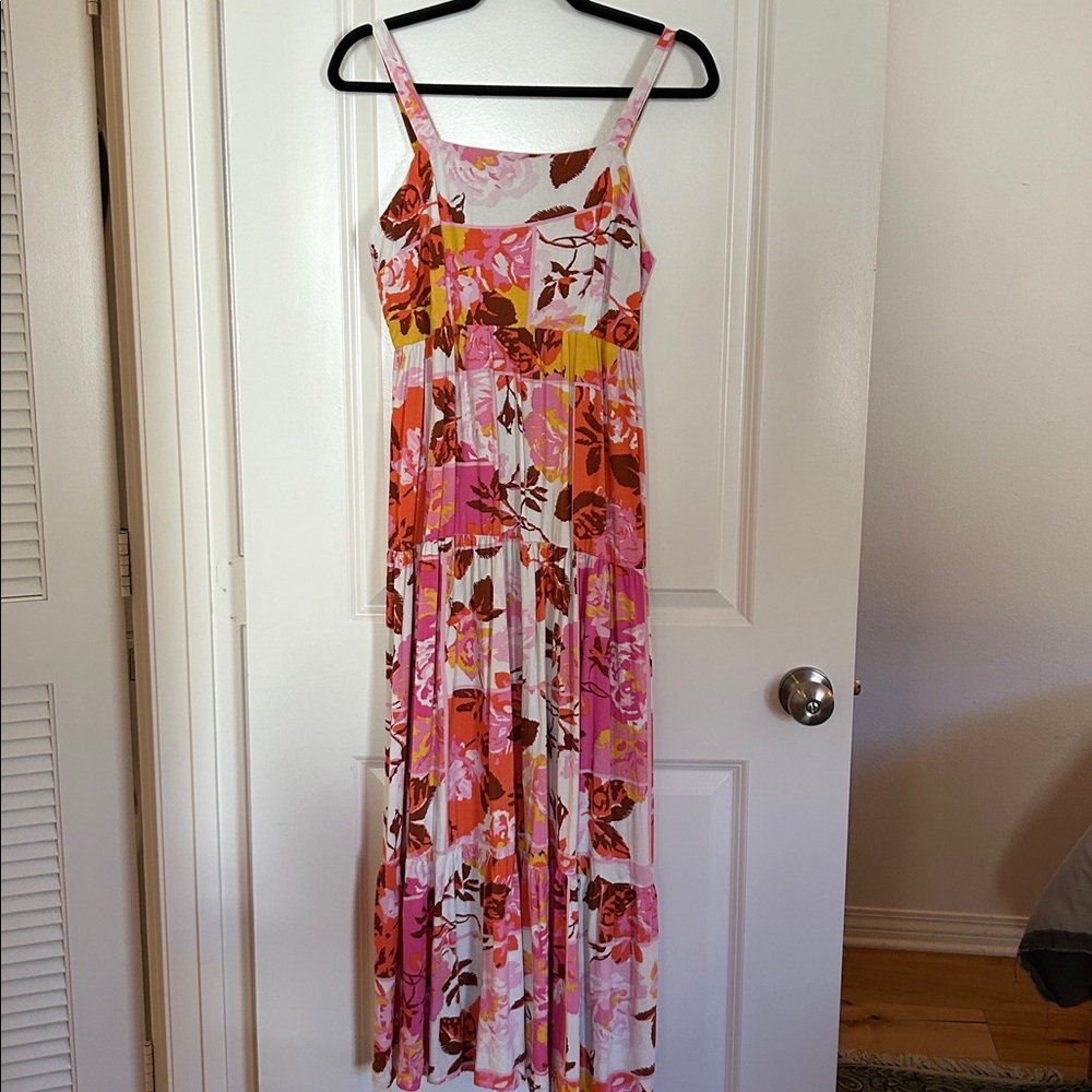 Floral Maxi Dress with Pink and Red Accents